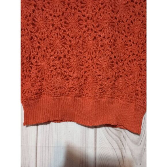 BLL Sweater Ladies Small Burnt Orange Capped Sleeve Crochet - Picture 5 of 8